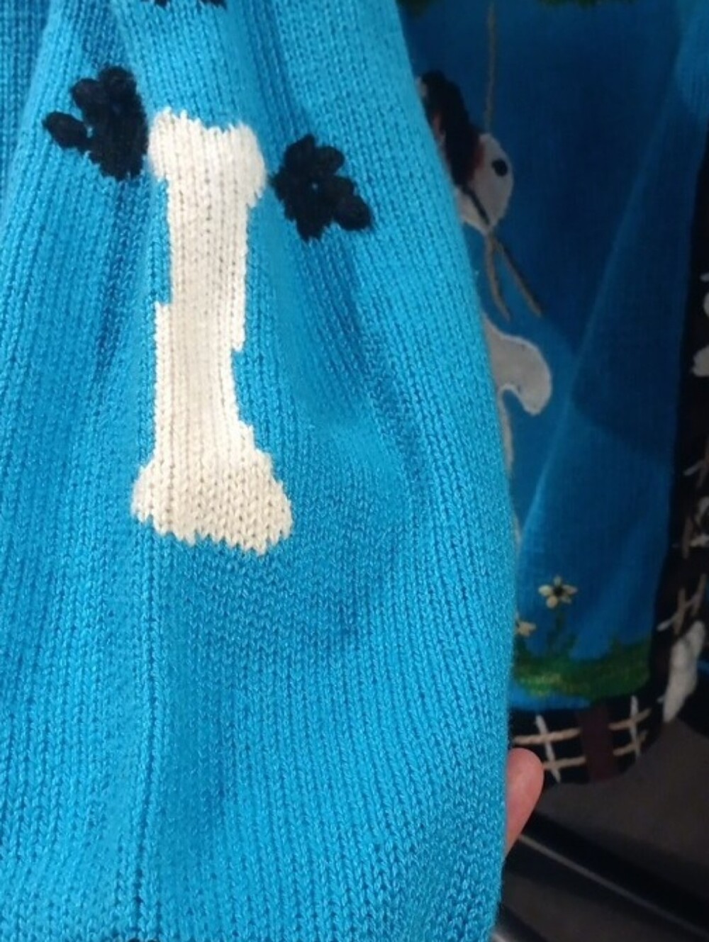 Storybook Knits Turquoise Dog Patch Cardigan with Brown Trim (Firm Price) - Picture 5 of 5